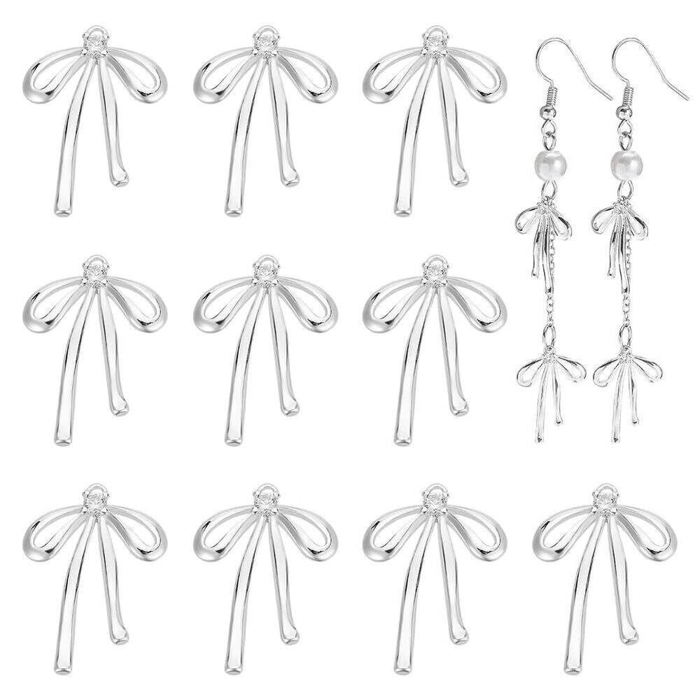 1165 5 Pairs Silver Plated Brass Bowknot Charms with Loop, 19x13x2.5mm